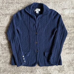 Vintage Bloomingdale's Navy Cable-Knit 100% Cashmere Button Front Cardigan